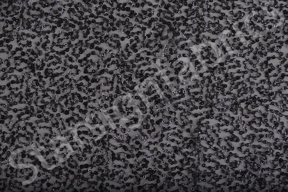 Siyah İnce Girdap Desenli Parlak Dantel Pullu Kumaş | Burç Kumaş
