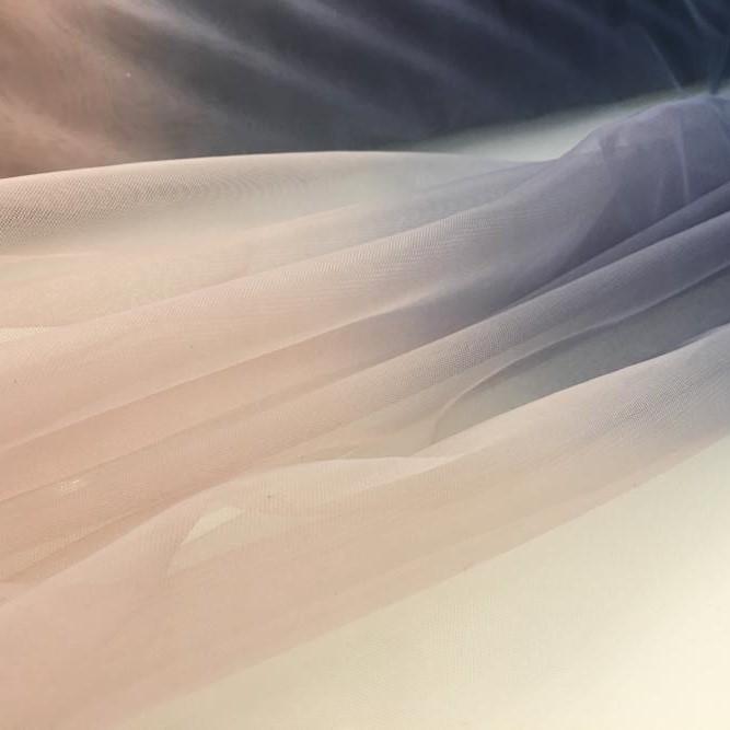 Somon-Lacivert Ombre Renk Geçişli Mikro Örgü Tül Kumaş | Burç Kumaş