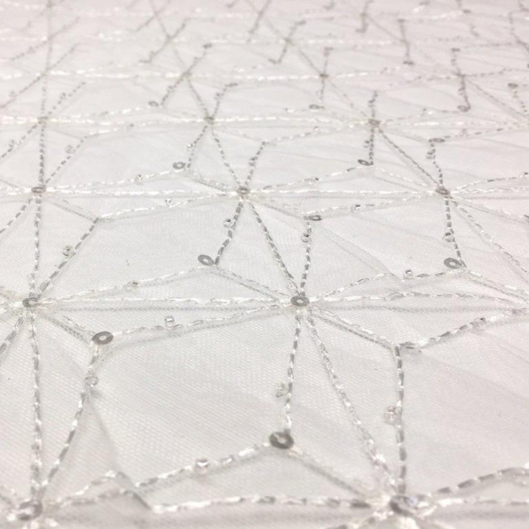 Geometrik Örümcek Ağ Tasarımı Işıltılı Pullu Örgü Kumaş | Burç Kumaş
