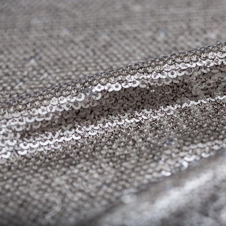 Gümüş Tamamı Parlak İpeksi Payetli Kumaş | Burç Kumaş