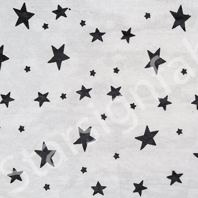 Siyah Yıldız Tasarımlı Kaliteli Flok Tül Örgü Kumaş | Burç Kumaş